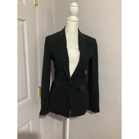 🌙🌙🌙 Rag & Bone Single Breasted Black Button Shoulder Pad Tailored Tux Blazer 00 - Picture 5 of 11